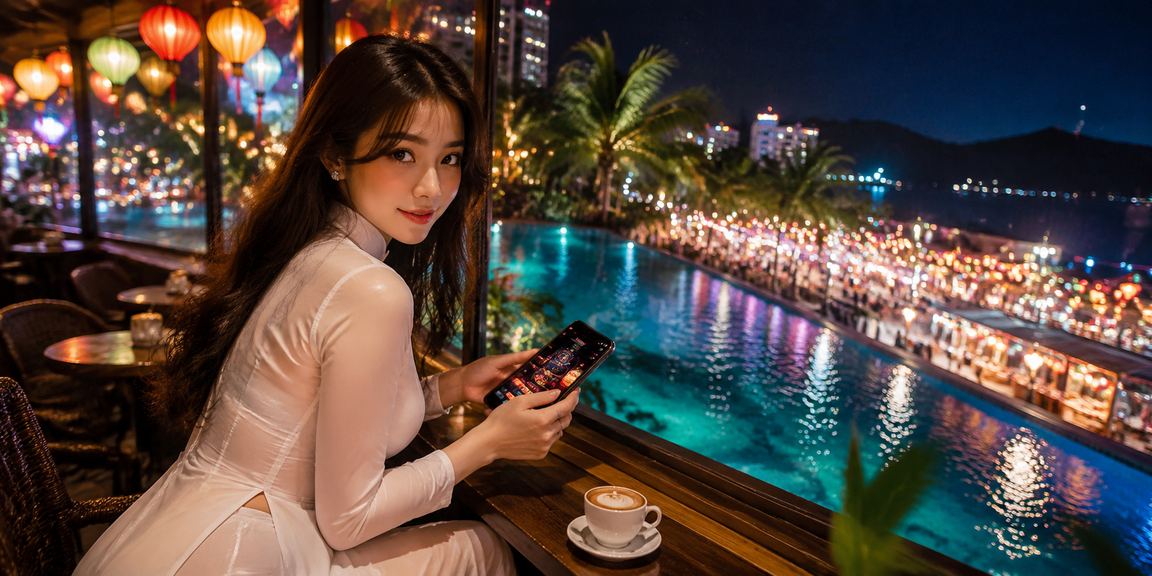 Người dùng Nha Trang xem kèo thể thao trực tuyến trong trang phục áo dài truyền thống