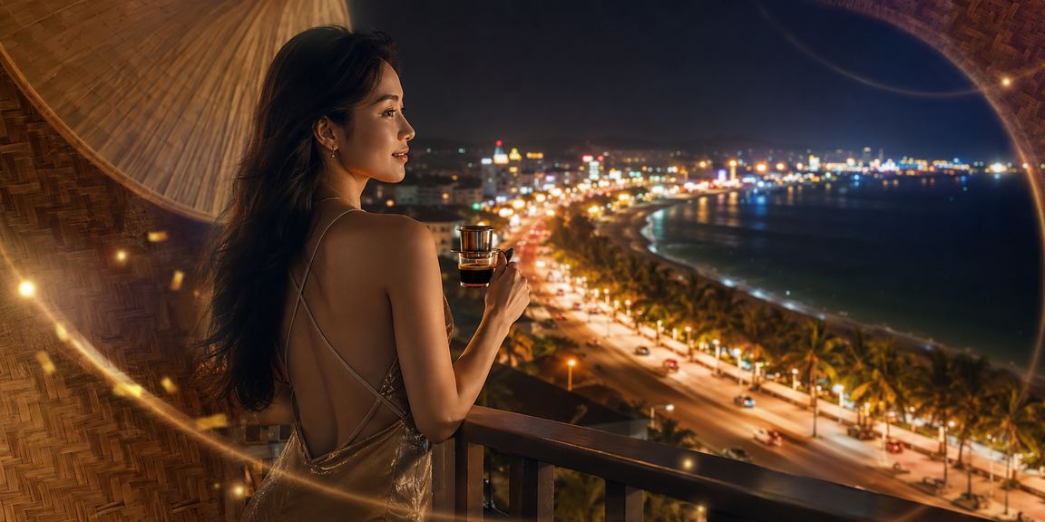 Người dùng Phan Thiết mở ứng dụng casino jackpot dưới nón lá bên bờ biển