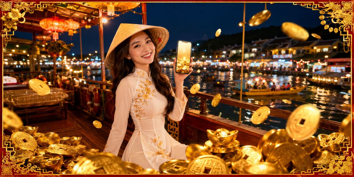 Người dùng Phú Quốc kiểm tra thưởng hoàn tiền và jackpot trên điện thoại bên bờ biển